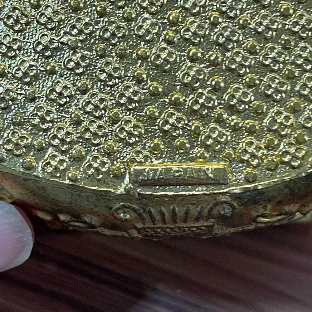 Vintage‎ ornate metal trinket box made in Japan elephant footed decoration